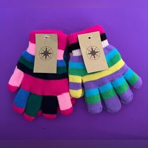 Youth girl’s multicolored gloves. Cute and bright colors!! 2 pairs. NWT.
